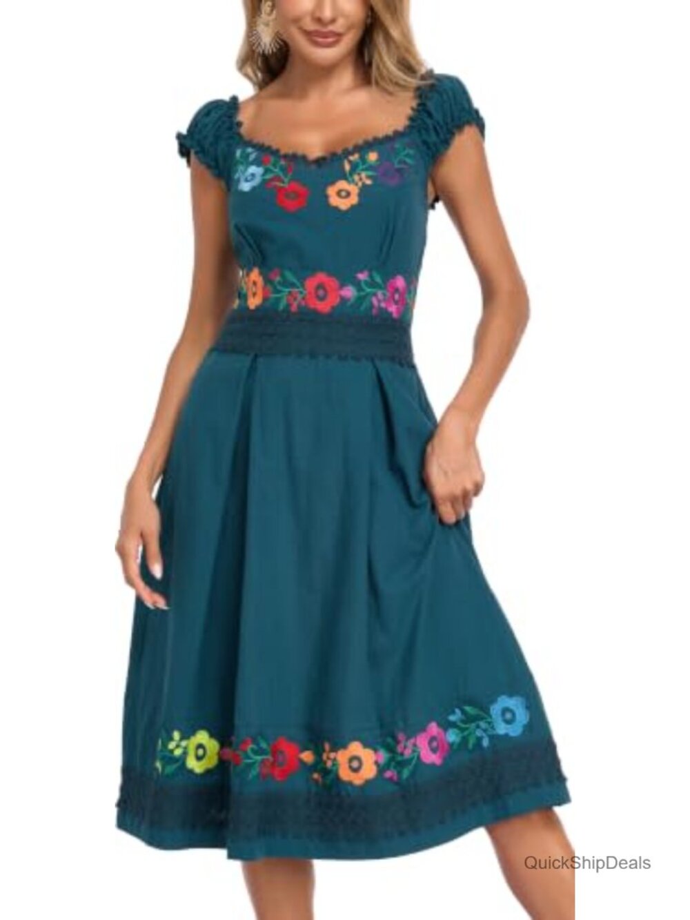 Embroidered Mexican A-Line Casual Party Dress